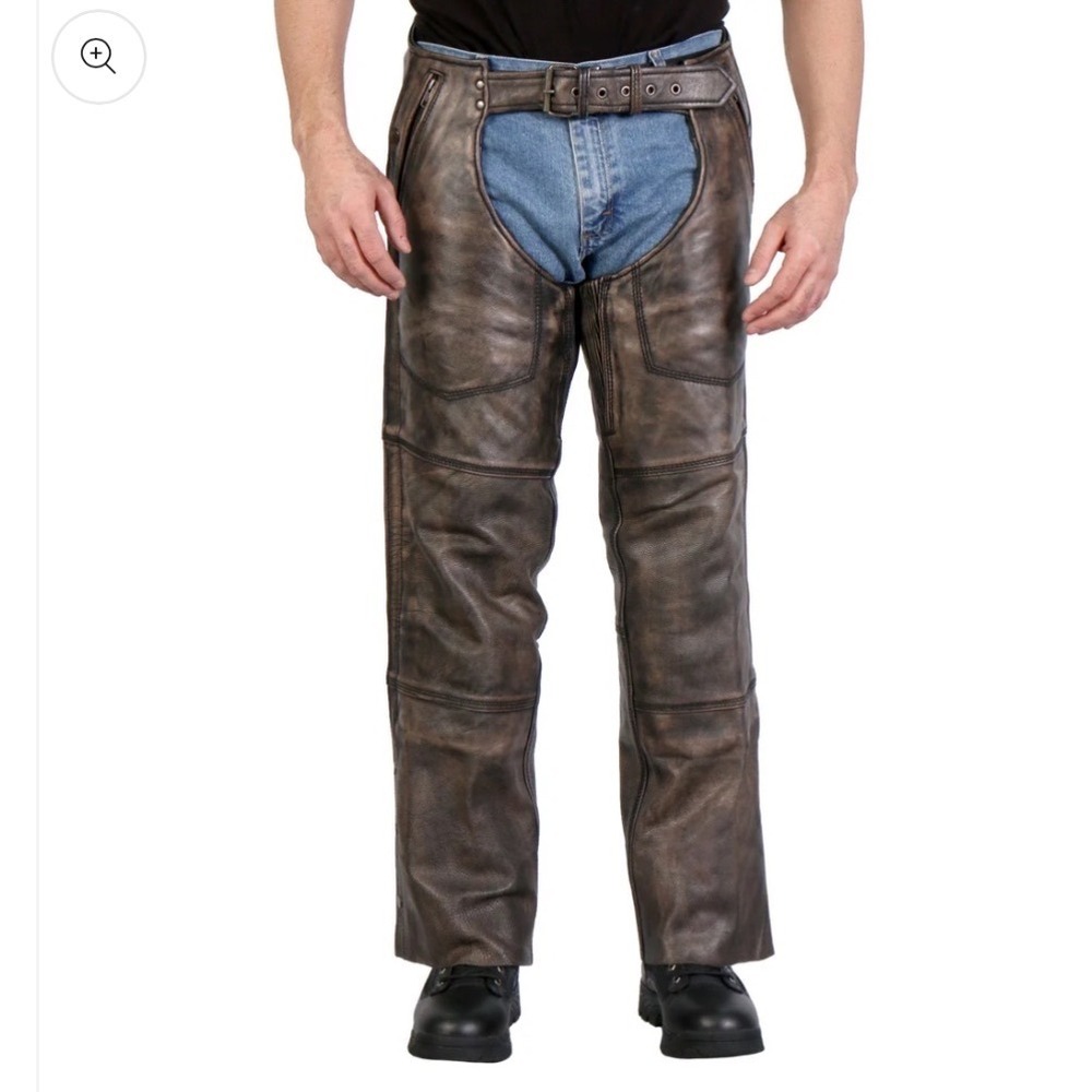 Milwaukee Leather Distressed Brown Motorcycle Chaps Thinsulate Liner Mens XL